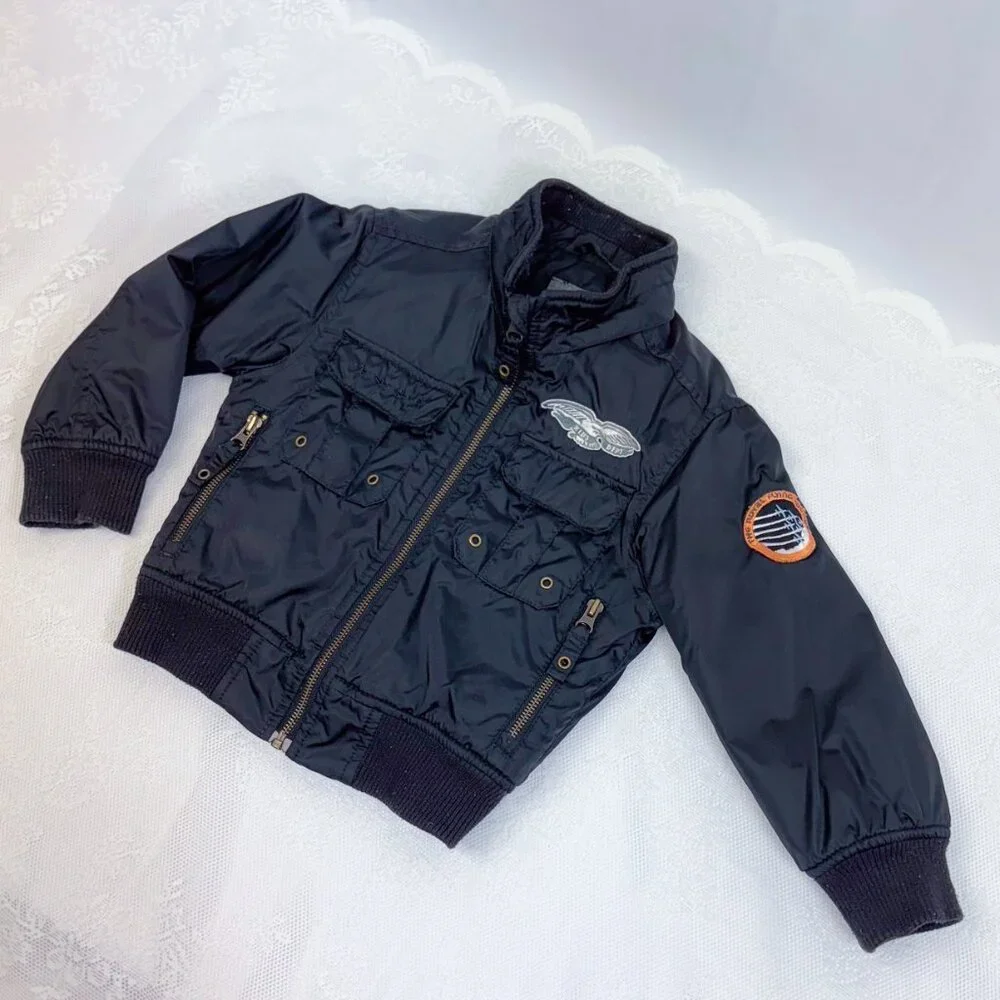 H&M Kids Bomber Jacket Military Style with Patches Zip Up Coat - Picture 4 of 10